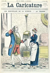 Telefonen, illustration ur "La Caricature", graverad av Yves und Barret, 3 januari 1885.
